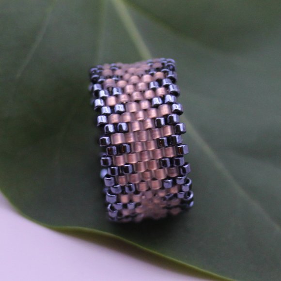 Handwoven Artisan Beaded Rings -  Wide Band Beaded Ring - New - Picture 4 of 14